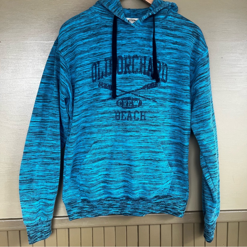 Jon Lauren Apparel Old Orchard Beach Maine Crew Blue Black striped Hoodie Med